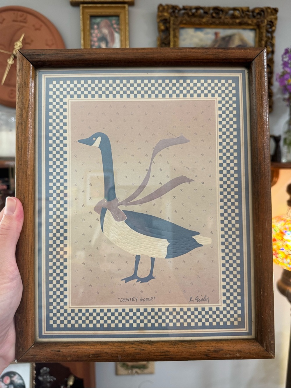Vintage Wooden Framed Cottage Core Country Goose Picture